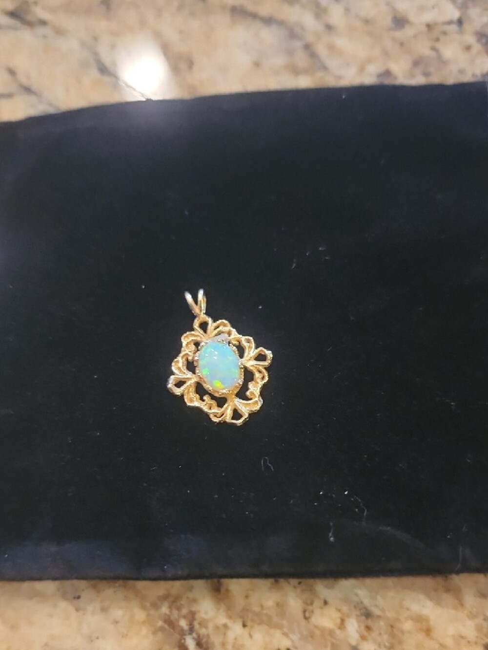 14k Gold Synthetic Opal Pendant Necklace Charm